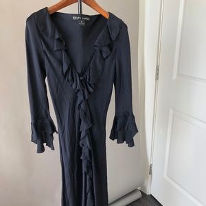 Navy Blue Ralph Lauren, Black Label, Silk Ruffle Dress